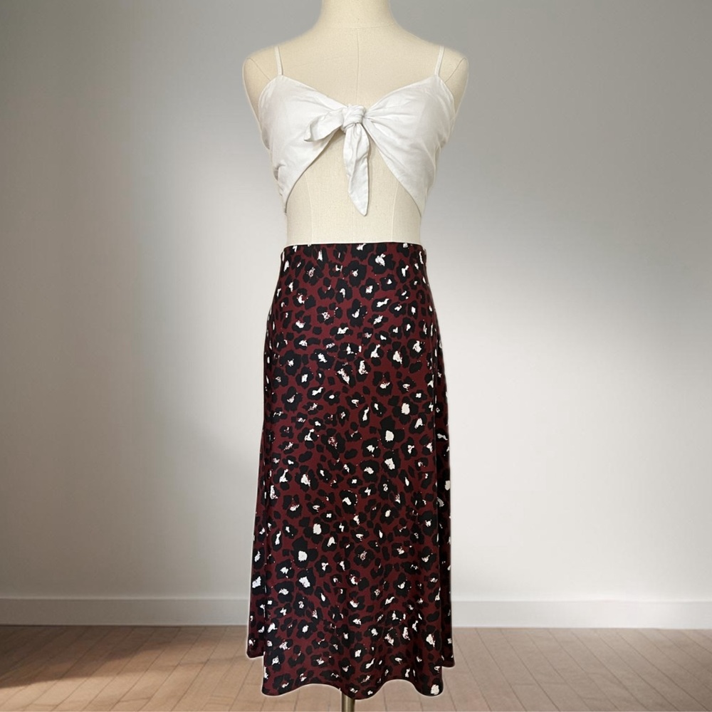LOFT Outlet Burgundy Leopard Midi Skirt Size S